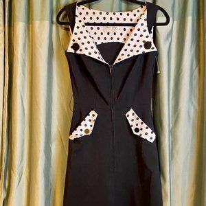 Bettie Page Polka Dot Black Dress with pockets, S